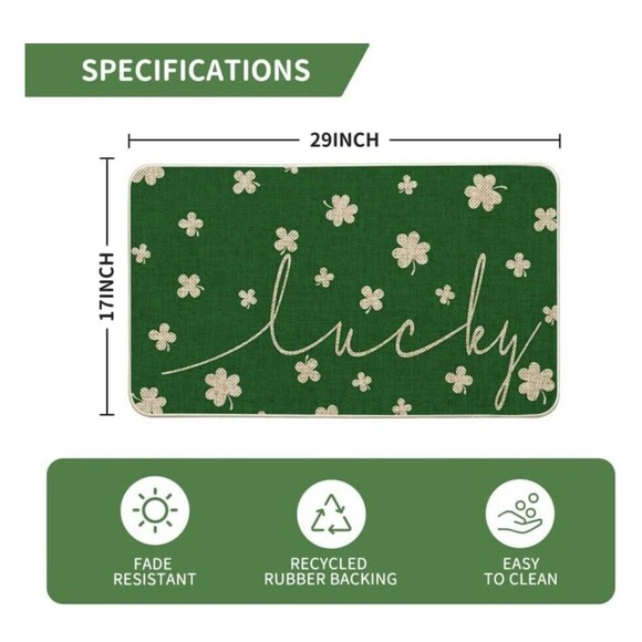 Artoid Mode Shamrock Lucky St. Patrick's Day Doormat, Spring 17" x 29" Green New - Picture 3 of 6